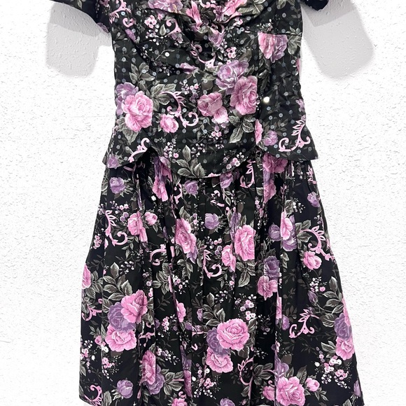 Vintage Scott McClintock Black and Pink Floral Dress 14 - Picture 11 of 16